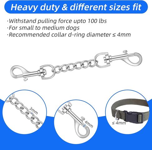 Dog Collar Safety Clip Stainless Steel Dog Collar Backup Strap Harness Collars Leash Chain Connector Heavy Duty Double End Spring Backup Buckle Clasp Escape Proof Safety Accessory for Dogs in Kuwait