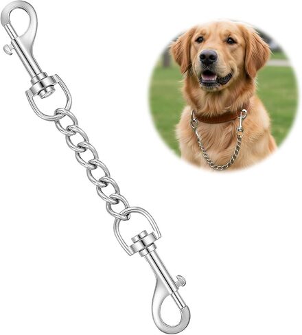 Dog Collar Safety Clip Stainless Steel Dog Collar Backup Strap Harness Collars Leash Chain Connector Heavy Duty Double End Spring Backup Buckle Clasp Escape Proof Safety Accessory for Dogs in Kuwait