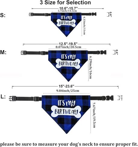 Dog Birthday Bandana Collar - It's My Birthday Adjustable Pet Scarf with Quick Release Buckle & D-Ring for Small Medium Large Dogs & Cats (Blue Plaid, Large) in Saudi Arabia