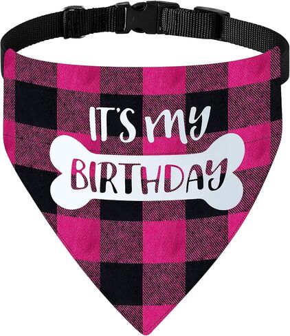 Dog Birthday Bandana Collar - It's My Birthday Adjustable Pet Scarf with Quick Release Buckle & D-Ring for Small Medium Large Dogs & Cats (Blue Plaid, Large) in Saudi Arabia