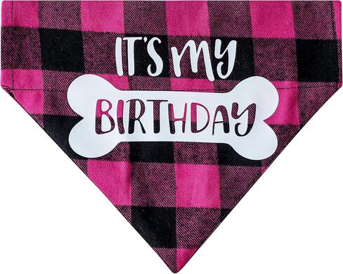Dog Birthday Bandana Collar - It's My Birthday Adjustable Pet Scarf with Quick Release Buckle & D-Ring for Small Medium Large Dogs & Cats (Blue Plaid, Large) in Saudi Arabia