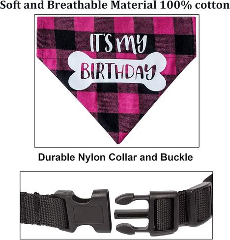 Dog Birthday Bandana Collar - It's My Birthday Adjustable Pet Scarf with Quick Release Buckle & D-Ring for Small Medium Large Dogs & Cats (Blue Plaid, Large) in Saudi Arabia