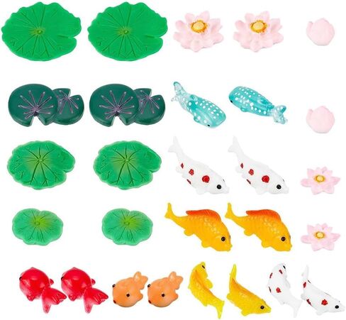 28Pcs 14 Style Miniature Resin Water Lily Pads Aquarium Fish Tank Decoration Leaf-Realistic Artificial Floating Lotus Flowers for Terrariums Fairy Garden Pool Patio Pond Wedding Decor in Saudi Arabia