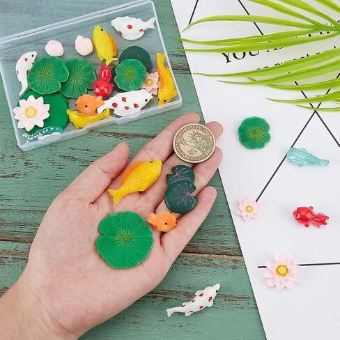 28Pcs 14 Style Miniature Resin Water Lily Pads Aquarium Fish Tank Decoration Leaf-Realistic Artificial Floating Lotus Flowers for Terrariums Fairy Garden Pool Patio Pond Wedding Decor in Saudi Arabia