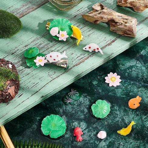 28Pcs 14 Style Miniature Resin Water Lily Pads Aquarium Fish Tank Decoration Leaf-Realistic Artificial Floating Lotus Flowers for Terrariums Fairy Garden Pool Patio Pond Wedding Decor in Saudi Arabia