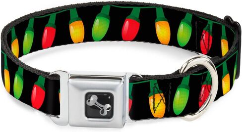 Buckle-Down 16-23" Christmas Lights Black/Multi Color Dog Collar Bone, Wide Medium in Saudi Arabia