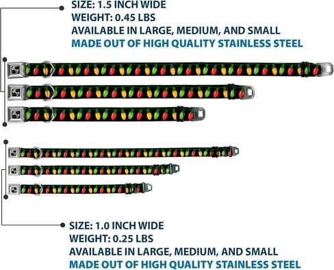 Buckle-Down 16-23" Christmas Lights Black/Multi Color Dog Collar Bone, Wide Medium in Saudi Arabia