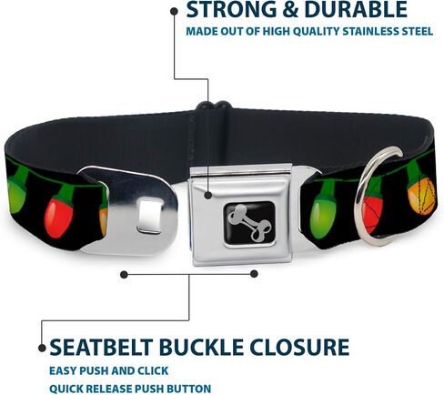 Buckle-Down 16-23" Christmas Lights Black/Multi Color Dog Collar Bone, Wide Medium in Saudi Arabia