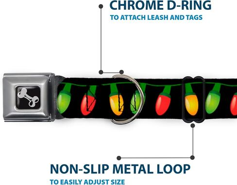 Buckle-Down 16-23" Christmas Lights Black/Multi Color Dog Collar Bone, Wide Medium in Saudi Arabia