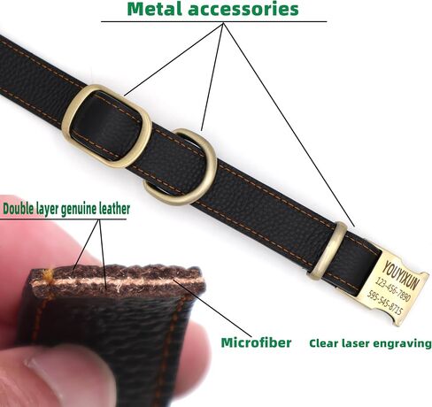 Personalized Dog Collars, Double-Layer Genuine Leather Dog Collar Engraved with Name and Phone Number for Small,Medium,Large Dogs in Saudi Arabia