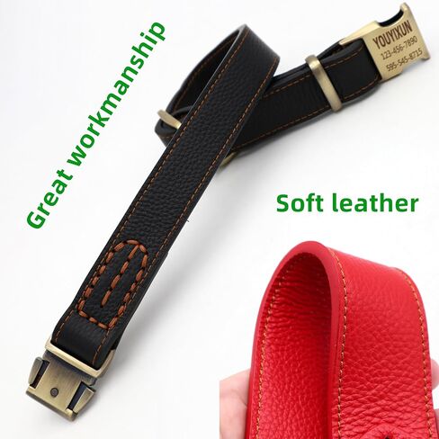 Personalized Dog Collars, Double-Layer Genuine Leather Dog Collar Engraved with Name and Phone Number for Small,Medium,Large Dogs in Saudi Arabia