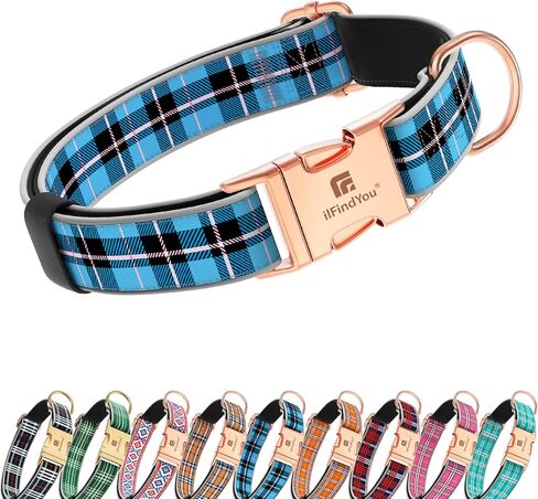 Dog Collar for Small Dogs, Stylish Rose Red Checkered Plaid, Elegant Reflective and Adjustable Puppy Collar with Metal Buckle, Suitable for Female Dogs S in Kuwait