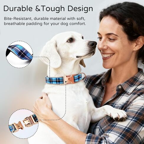 Dog Collar for Small Dogs, Stylish Rose Red Checkered Plaid, Elegant Reflective and Adjustable Puppy Collar with Metal Buckle, Suitable for Female Dogs S in Kuwait