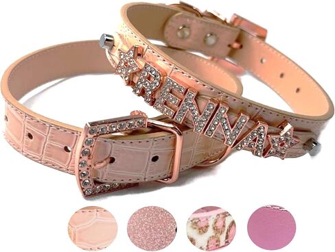 Pink Personalized Dog Collar | Adjustable Length | XXS to 2XL | Fits 2-85 lbs | Premium Vegan Leather (Pink Cheetah, XXL 70-110 lbs) in Saudi Arabia