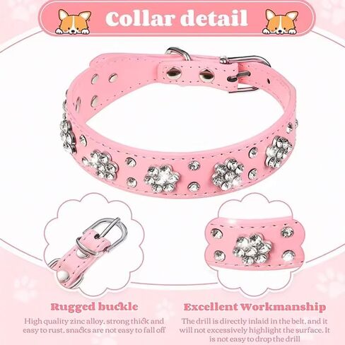 Rhinestone Dog Collar, Cute Flower Rhinestone Cat Dog Collar Bling Collar PU Leather Adjustable Sizes in Saudi Arabia