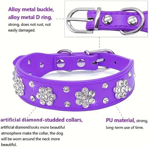 Rhinestone Dog Collar, Cute Flower Rhinestone Cat Dog Collar Bling Collar PU Leather Adjustable Sizes in Saudi Arabia
