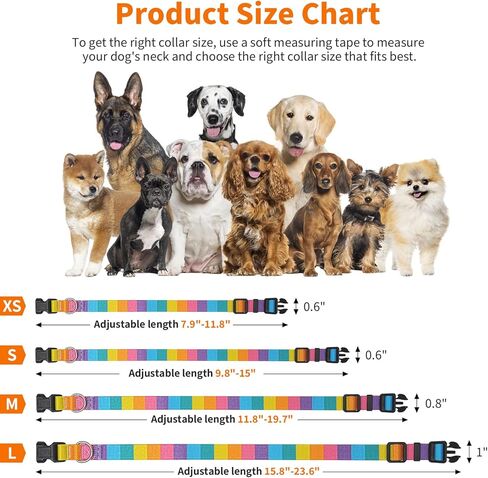 Adjustable Dog Collar for Small Medium Large Dogs - Colorful Pattern, Soft Polyester Pet Collar with Plastic Buckle (Macaron, M) in Kuwait