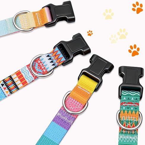 Adjustable Dog Collar for Small Medium Large Dogs - Colorful Pattern, Soft Polyester Pet Collar with Plastic Buckle (Macaron, M) in Kuwait