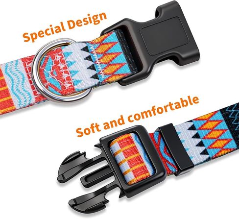 Adjustable Dog Collar for Small Medium Large Dogs - Colorful Pattern, Soft Polyester Pet Collar with Plastic Buckle (Macaron, M) in Kuwait