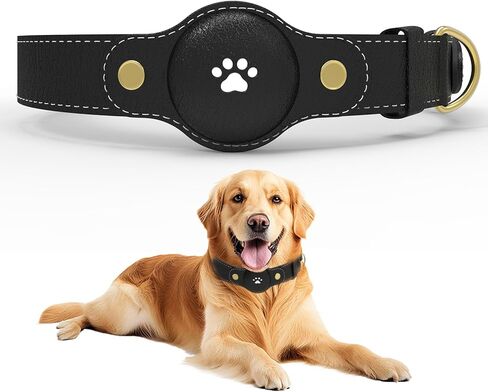 Adjustable AirTag Dog Collar – Waterproof Nylon Pet Collar with Built-in Air Tag Holder and D-Ring Leash Attachment Comfortable Padded, Heavy Duty Dog Collars – Fits Medium Large Dogs(Black) in Saudi Arabia