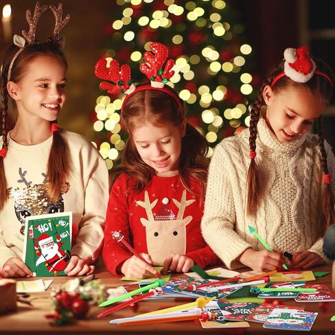 Tenceur 48 Pcs Christmas Mini Notebook with Ballpoint Pen Xmas Notepad Merry Christmas Small Memo Pad Santa Snowman Pocket Notebook for Xmas Party Kids Home Party Favor Gifts (Classic Style) in Kuwait