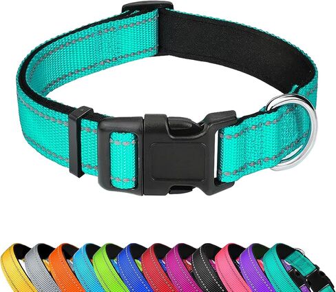 Reflective Dog Collar, Adjustable Soft Neoprene Padded Nylon Pet Collars with Buckle for Medium Dogs, Sky Blue,M in Saudi Arabia