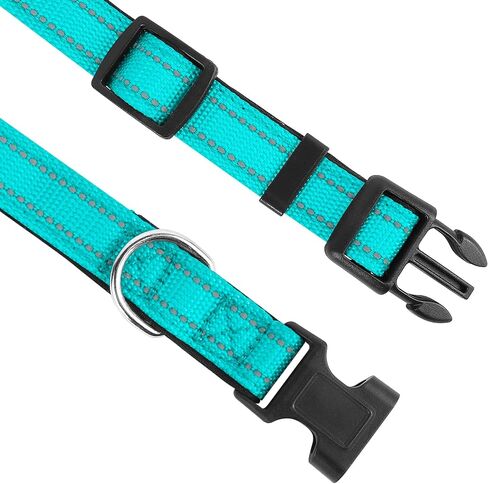 Reflective Dog Collar, Adjustable Soft Neoprene Padded Nylon Pet Collars with Buckle for Medium Dogs, Sky Blue,M in Saudi Arabia