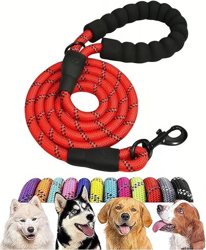 Reflective Dog Leash with Ergonomic Soft-Padded Handle, Adjustable Double-Layer Durable Nylon Rope, Suitable for Dogs and Cats – Ensures Safety and Control During Walks in Saudi Arabia