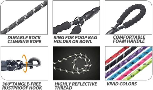 Reflective Dog Leash with Ergonomic Soft-Padded Handle, Adjustable Double-Layer Durable Nylon Rope, Suitable for Dogs and Cats – Ensures Safety and Control During Walks in Saudi Arabia