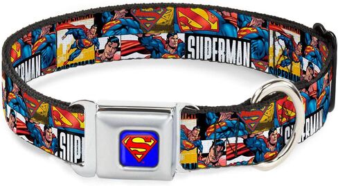 Buckle-Down Seatbelt Buckle Dog Collar - SUPERMAN Action Blocks White - 1.5" Wide - Fits 16-23" Neck - Medium in Saudi Arabia