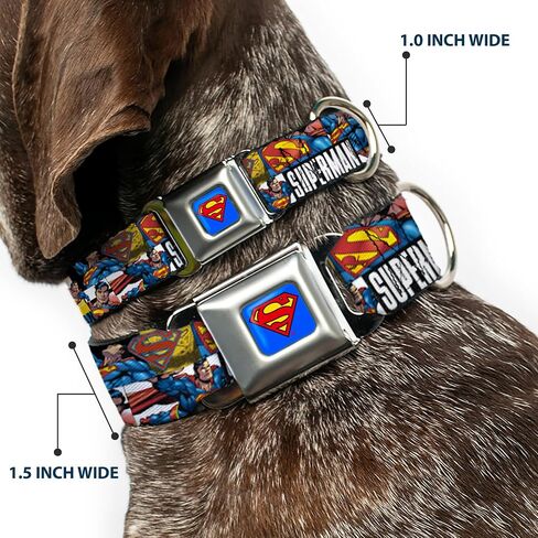 Buckle-Down Seatbelt Buckle Dog Collar - SUPERMAN Action Blocks White - 1.5" Wide - Fits 16-23" Neck - Medium in Saudi Arabia
