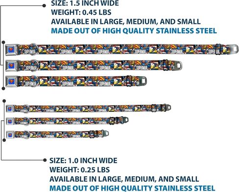 Buckle-Down Seatbelt Buckle Dog Collar - SUPERMAN Action Blocks White - 1.5" Wide - Fits 16-23" Neck - Medium in Saudi Arabia