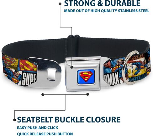 Buckle-Down Seatbelt Buckle Dog Collar - SUPERMAN Action Blocks White - 1.5" Wide - Fits 16-23" Neck - Medium in Saudi Arabia