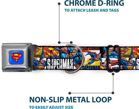 Buckle-Down Seatbelt Buckle Dog Collar - SUPERMAN Action Blocks White - 1.5" Wide - Fits 16-23" Neck - Medium in Saudi Arabia