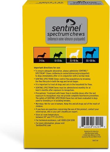 SENTINEL SPECTRUM Chews for Dogs, 8.1-25 lbs, 6 Chews, 6-Month Supply, Green Box in Saudi Arabia