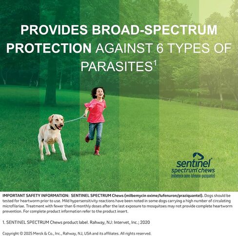 SENTINEL SPECTRUM Chews for Dogs, 8.1-25 lbs, 6 Chews, 6-Month Supply, Green Box in Saudi Arabia