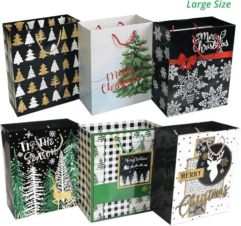Party Funny 24 Christmas Gift Paper Bags Bulk with handles and 60 Count Christmas Gift Tags-Assorted sizes set for Wrapping Xmas Holiday Presents(6 Jumbo,6 Large,6 Medium,6 Small) in Kuwait