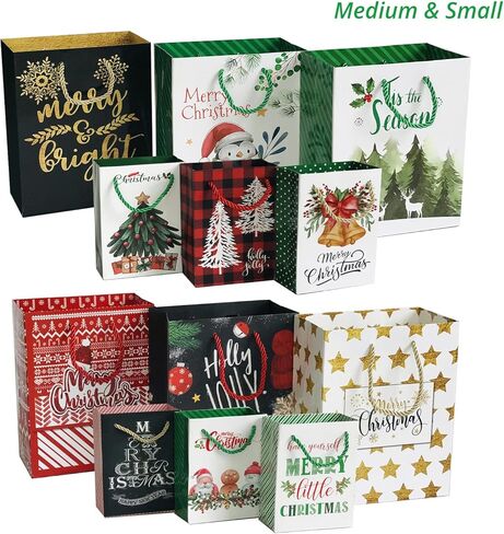 Party Funny 24 Christmas Gift Paper Bags Bulk with handles and 60 Count Christmas Gift Tags-Assorted sizes set for Wrapping Xmas Holiday Presents(6 Jumbo,6 Large,6 Medium,6 Small) in Kuwait
