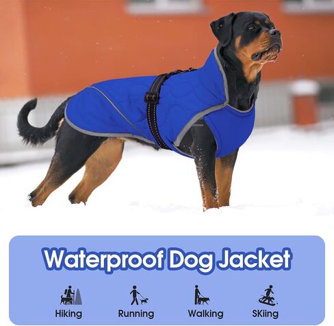 IDOMIK Dog Winter Jacket, Adjustable Waterproof Dog Warm Coat with Fleece Lining, Turtleneck Windproof Cold Weather Coats for Winter, Reflective Warm Snow Jacket for Great Dane Rottweiler,Blue,3XL in Kuwait