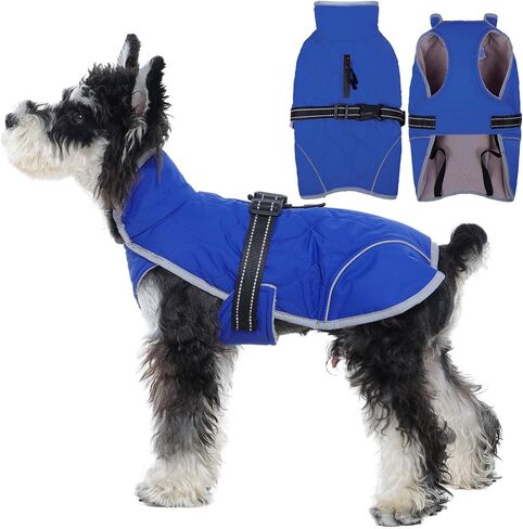 IDOMIK Dog Winter Jacket, Adjustable Waterproof Dog Warm Coat with Fleece Lining, Turtleneck Windproof Cold Weather Coats for Winter, Reflective Warm Snow Jacket for Great Dane Rottweiler,Blue,3XL in Kuwait
