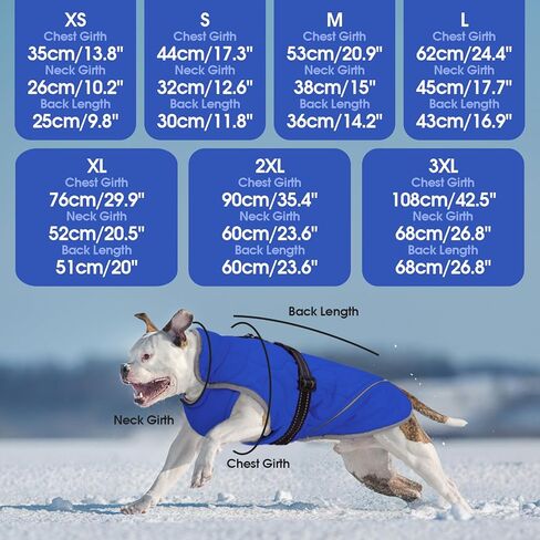 IDOMIK Dog Winter Jacket, Adjustable Waterproof Dog Warm Coat with Fleece Lining, Turtleneck Windproof Cold Weather Coats for Winter, Reflective Warm Snow Jacket for Great Dane Rottweiler,Blue,3XL in Kuwait
