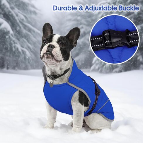 IDOMIK Dog Winter Jacket, Adjustable Waterproof Dog Warm Coat with Fleece Lining, Turtleneck Windproof Cold Weather Coats for Winter, Reflective Warm Snow Jacket for Great Dane Rottweiler,Blue,3XL in Kuwait