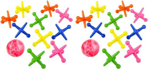 ArtCreativity Big Neon Jacks Game, 6 Sets, Each Set with 10 Plastic Jacks and 1 Marbleized Rubber Ball, Vintage Toys, Fun Activity for Kids, Birthday Party Favors for Boys and Girls in Kuwait