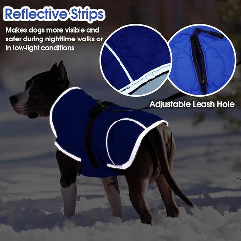 IDOMIK Dog Winter Jacket, Adjustable Waterproof Dog Warm Coat with Fleece Lining, Turtleneck Windproof Cold Weather Coats for Winter, Reflective Warm Snow Jacket for Great Dane Rottweiler,Blue,3XL in Kuwait
