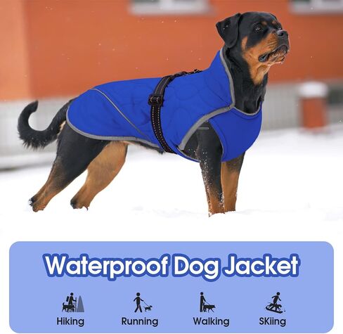 IDOMIK Dog Winter Jacket, Adjustable Waterproof Dog Warm Coat with Fleece Lining, Turtleneck Windproof Cold Weather Coats for Winter, Reflective Warm Snow Jacket for Great Dane Rottweiler,Blue,3XL in Kuwait