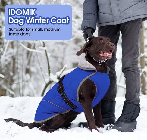 IDOMIK Dog Winter Jacket, Adjustable Waterproof Dog Warm Coat with Fleece Lining, Turtleneck Windproof Cold Weather Coats for Winter, Reflective Warm Snow Jacket for Great Dane Rottweiler,Blue,3XL in Kuwait