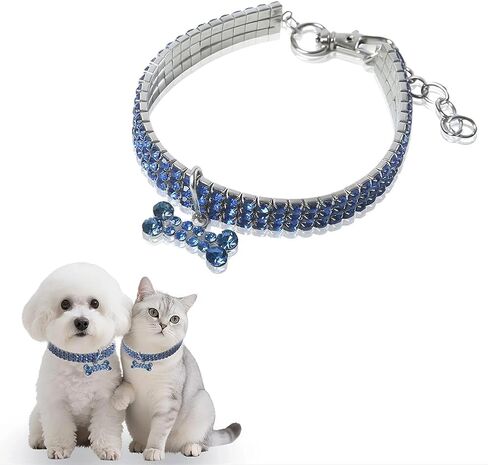 Dog Collar, Adjustable Diamonds Pet Collars with Bone Pendant for Medium Dogs, for Medium Large Dogs(Blue) in Saudi Arabia