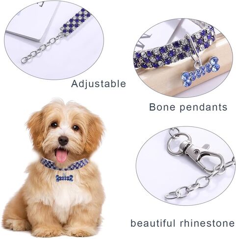 Dog Collar, Adjustable Diamonds Pet Collars with Bone Pendant for Medium Dogs, for Medium Large Dogs(Blue) in Saudi Arabia