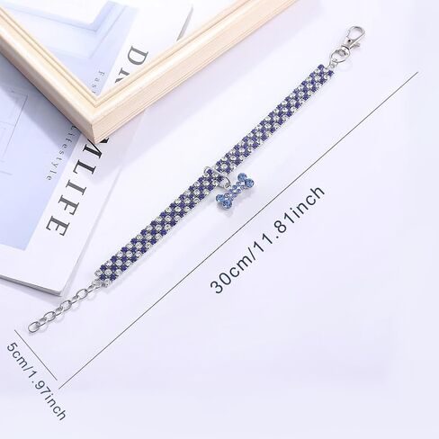 Dog Collar, Adjustable Diamonds Pet Collars with Bone Pendant for Medium Dogs, for Medium Large Dogs(Blue) in Saudi Arabia