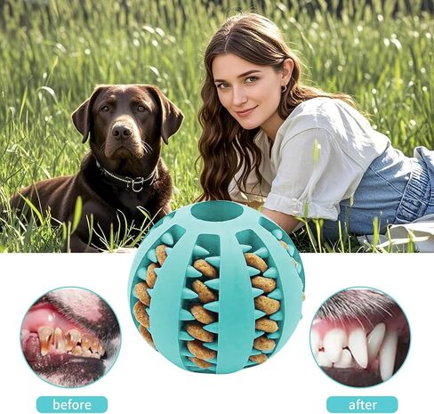 Interactive Dog Treat Ball, Food Dispensing Chew Toy for Dogs, Boredom Relief Play Ball for Small and Large Pets, Rubber Ball for Indoor Outdoor Use (Green,L) in Saudi Arabia